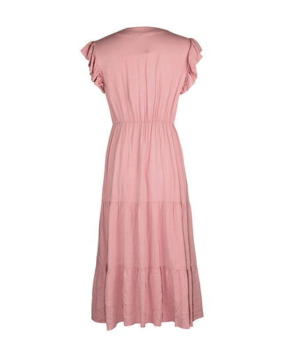 YESFASHION V-neck Sexy Flying Sleeve Solid Color Dress