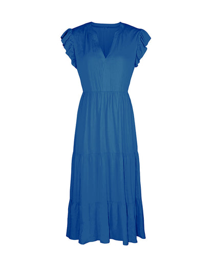 YESFASHION V-neck Sexy Flying Sleeve Solid Color Dress