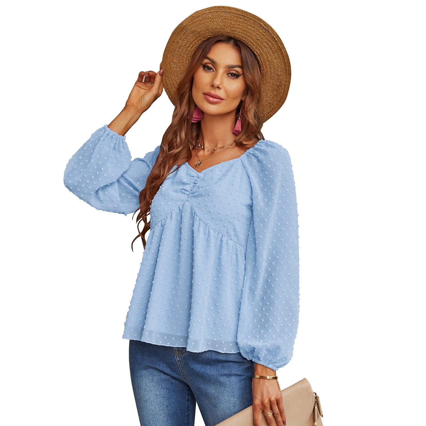 YESFASHION Pullover Tops Women Style Loose All-match Chiffon Shirt