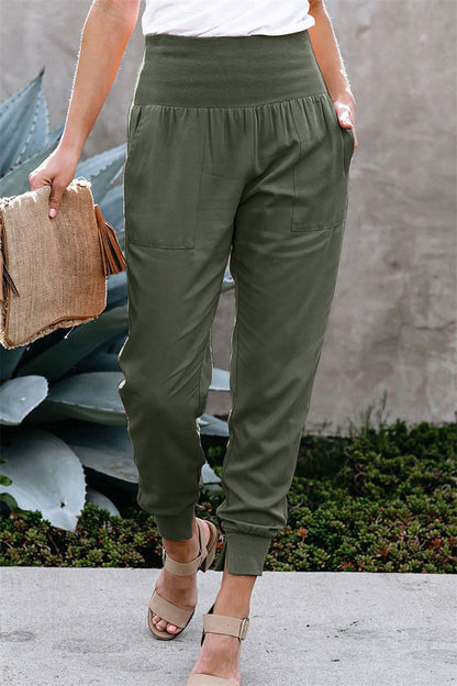 YESFASHION Solid Color Women High Waist Pants Slit Casual Pants