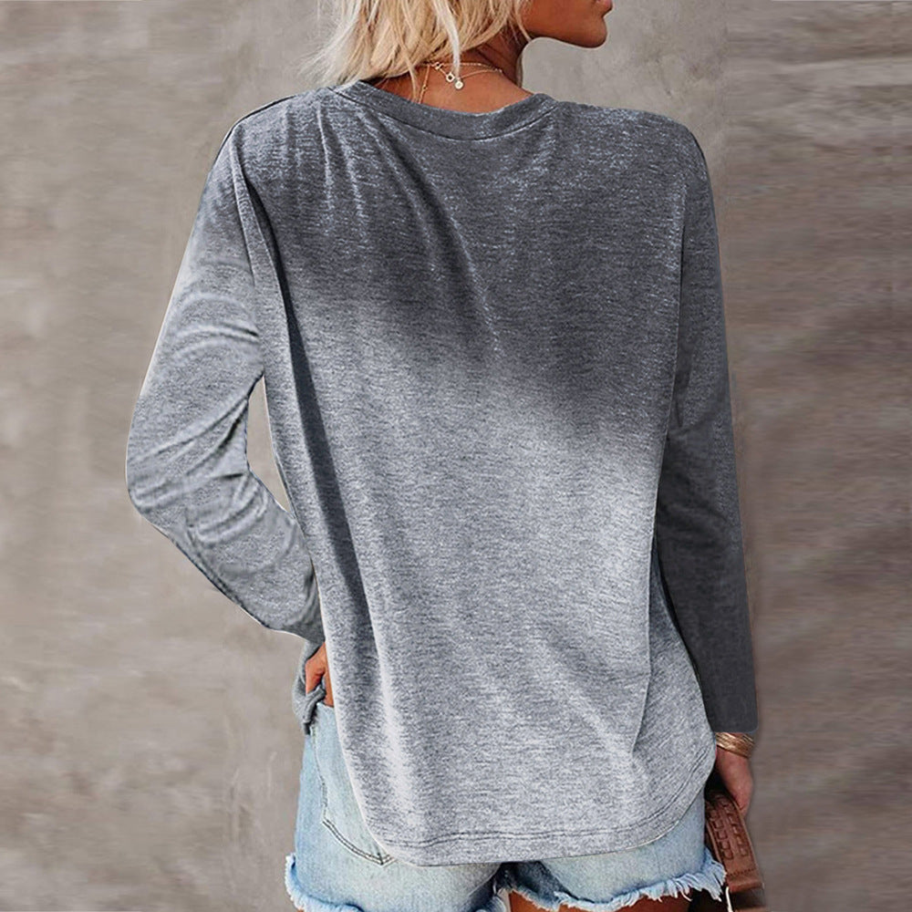 YESFASHION Casual Tie Dye Printed Pocket Long Sleeve T-shirt Tops