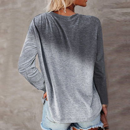 YESFASHION Casual Tie Dye Printed Pocket Long Sleeve T-shirt Tops