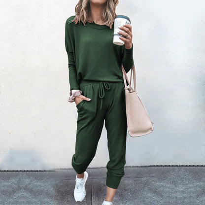 YESFASHION New Loose Solid Color Long-sleeved Casual Suit