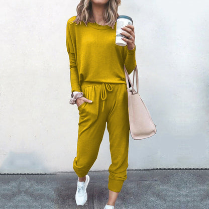 YESFASHION New Loose Solid Color Long-sleeved Casual Suit