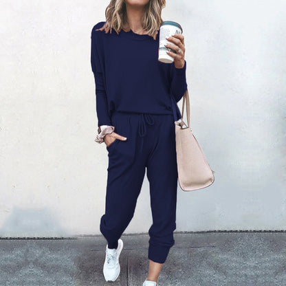 YESFASHION New Loose Solid Color Long-sleeved Casual Suit