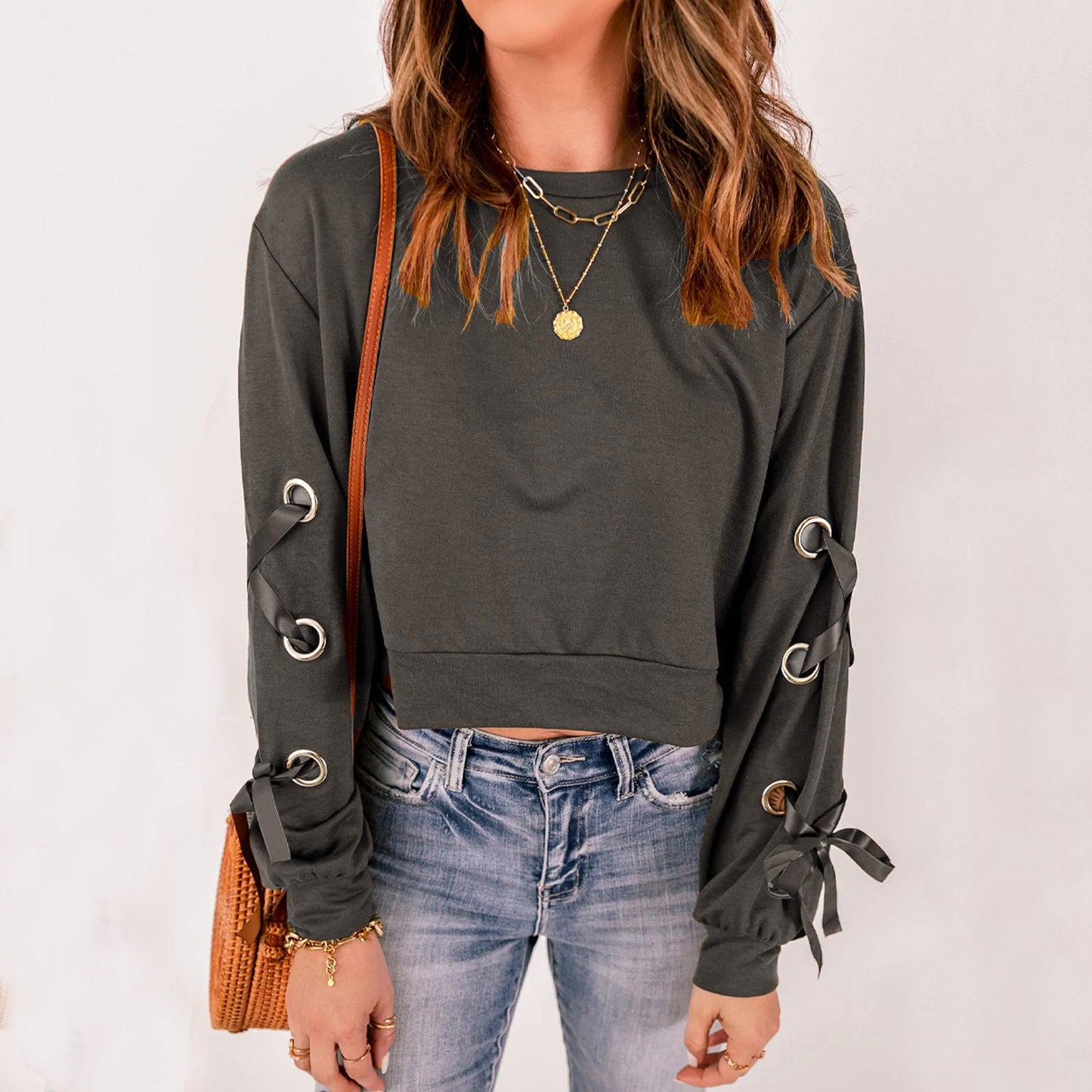 YESFASHION Women Solid Color Pullover Sweaters Casual T-shirt