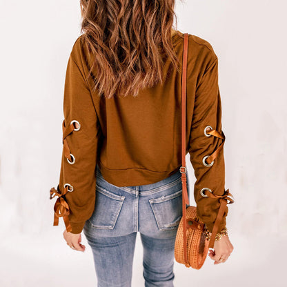 YESFASHION Women Solid Color Pullover Sweaters Casual T-shirt