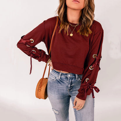 YESFASHION Women Solid Color Pullover Sweaters Casual T-shirt