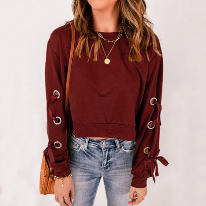 YESFASHION Women Solid Color Pullover Sweaters Casual T-shirt