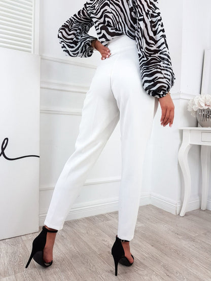 YESFASHION Solid Color Slim Fitting Pants Button Pants