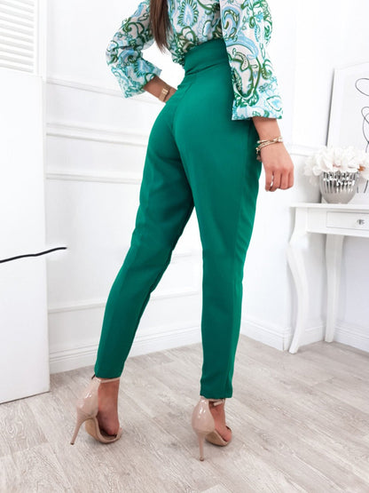 YESFASHION Solid Color Slim Fitting Pants Button Pants
