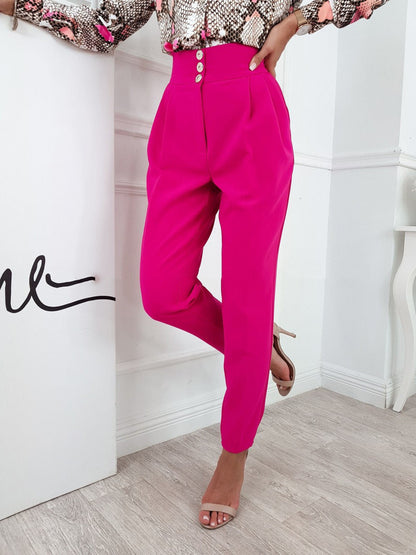 YESFASHION Solid Color Slim Fitting Pants Button Pants