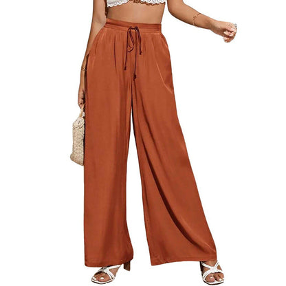 YESFASHION Women High Waist Tie Loose Wide Leg Pants PBY-0YEN