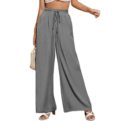 YESFASHION Women High Waist Tie Loose Wide Leg Pants PBY-0YEN