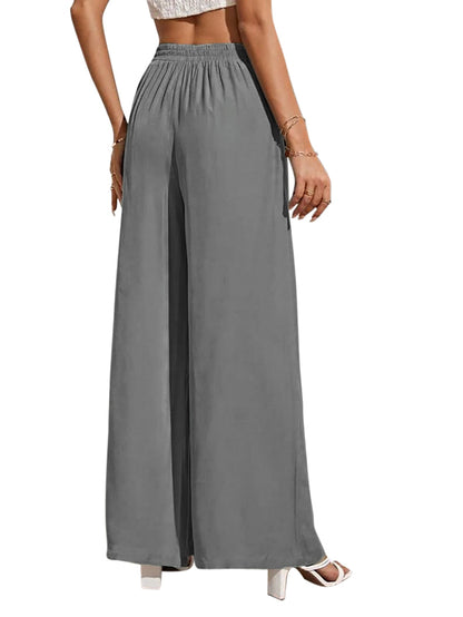 YESFASHION Women High Waist Tie Loose Wide Leg Pants PBY-0YEN