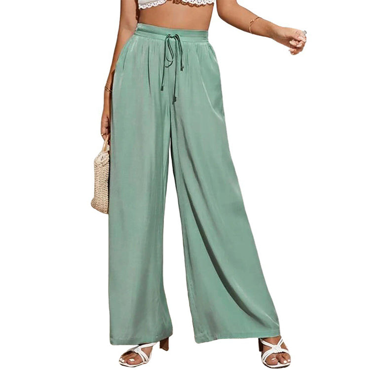 YESFASHION Women High Waist Tie Loose Wide Leg Pants PBY-0YEN