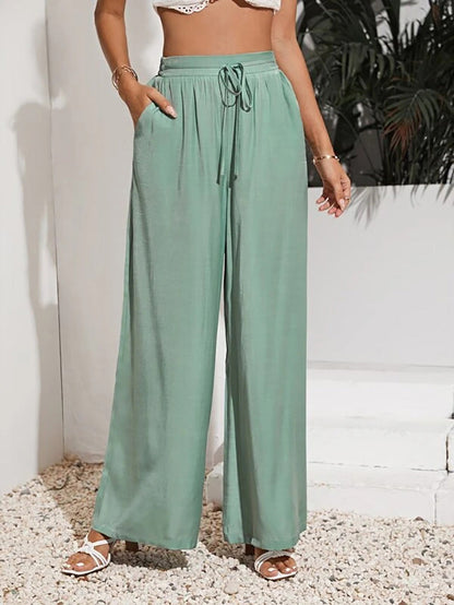 YESFASHION Women High Waist Tie Loose Wide Leg Pants PBY-0YEN