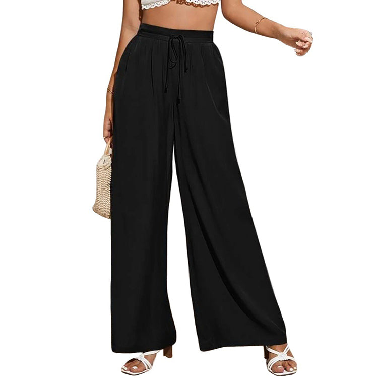 YESFASHION Women High Waist Tie Loose Wide Leg Pants PBY-0YEN