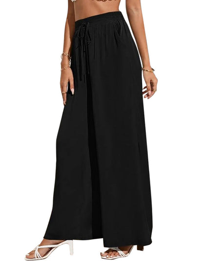 YESFASHION Women High Waist Tie Loose Wide Leg Pants PBY-0YEN