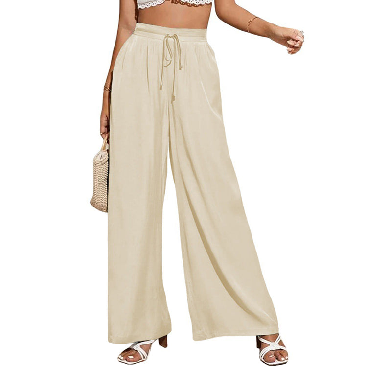 YESFASHION Women High Waist Tie Loose Wide Leg Pants PBY-0YEN