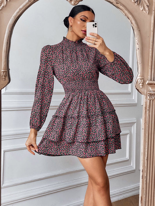 Floral Dress Spring And Autumn Four Seasons Cake Skirt Women