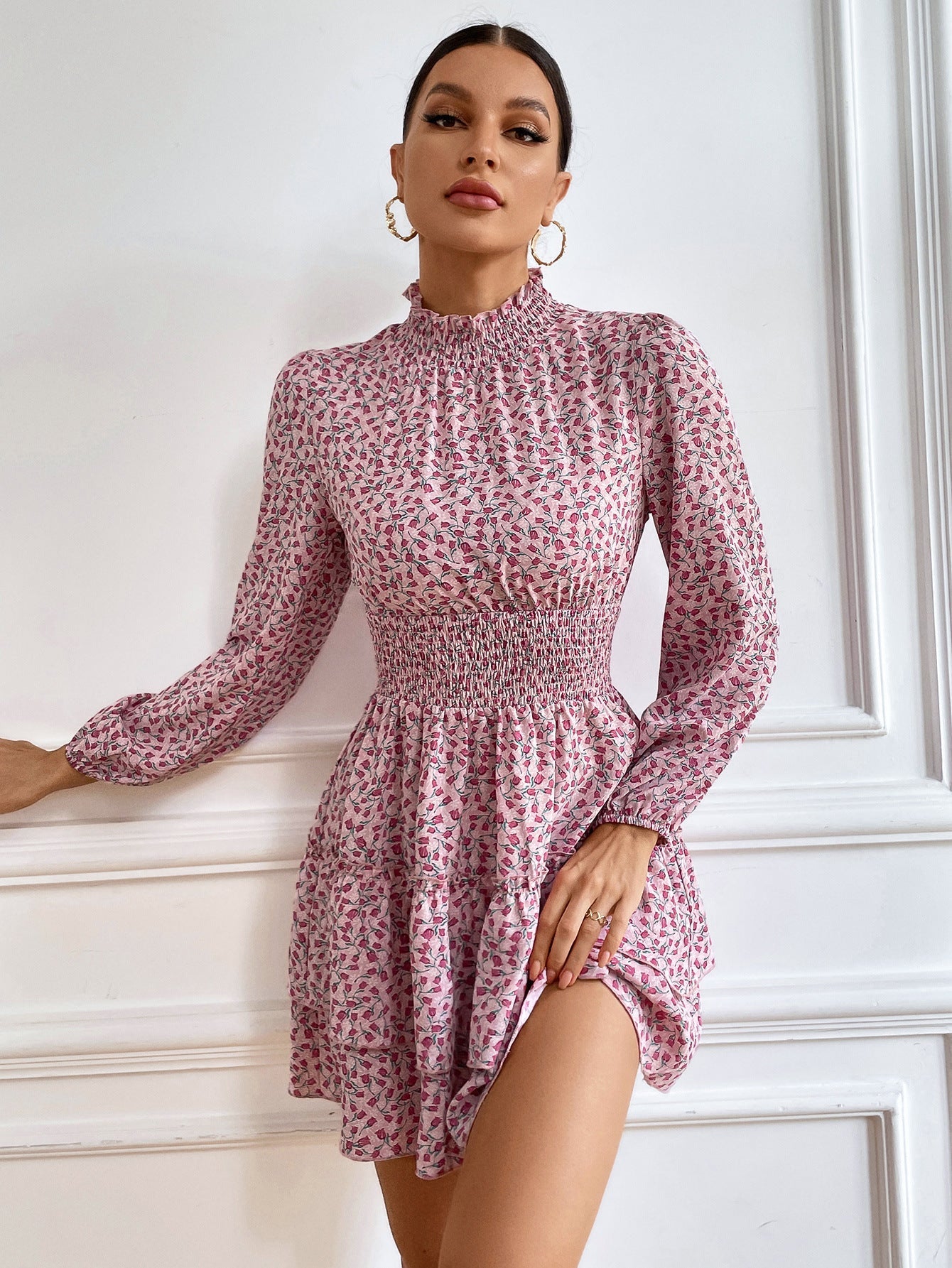 Floral Dress Spring And Autumn Four Seasons Cake Skirt Women