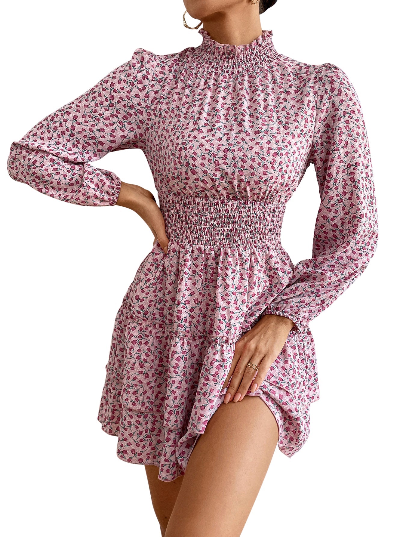 Floral Dress Spring And Autumn Four Seasons Cake Skirt Women