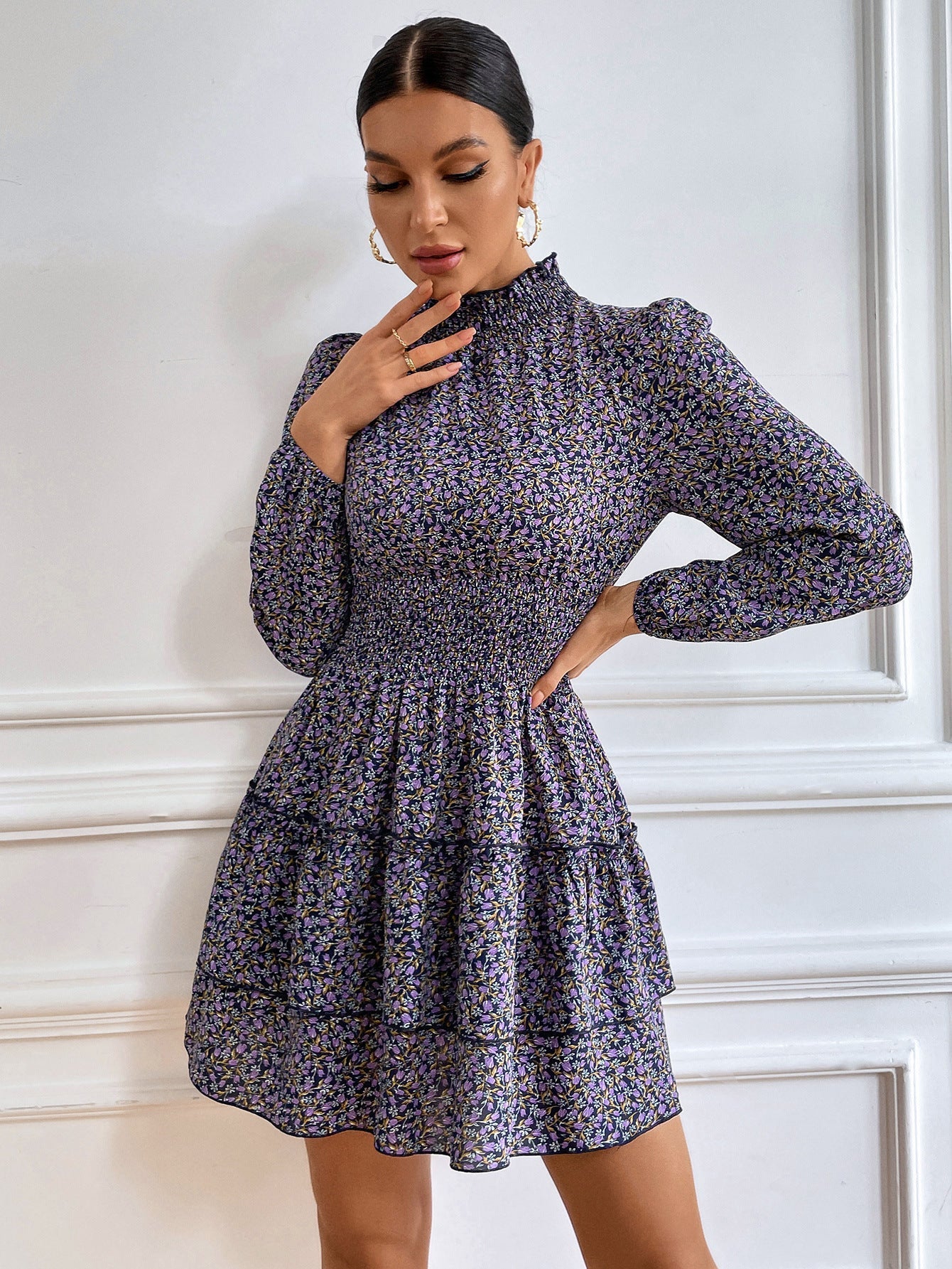 Floral Dress Spring And Autumn Four Seasons Cake Skirt Women