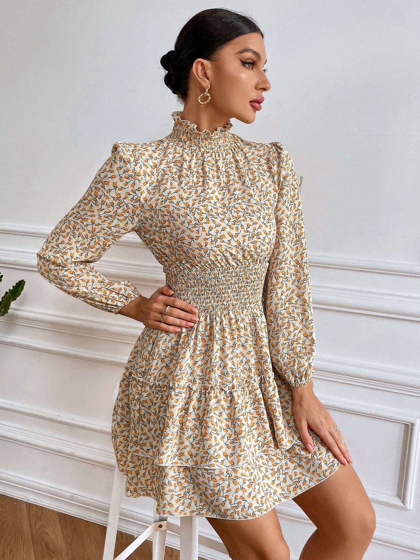 Floral Dress Spring And Autumn Four Seasons Cake Skirt Women