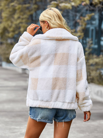 Velvet Women Jacket Winter Plaid Temperament Thick Top