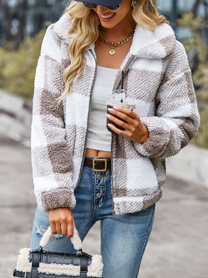 Velvet Women Jacket Winter Plaid Temperament Thick Top