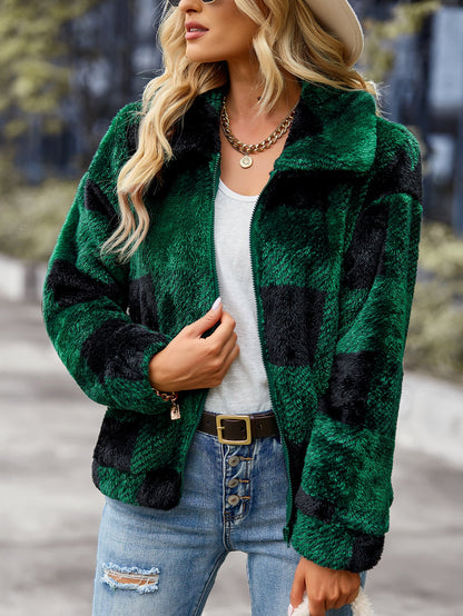 Velvet Women Jacket Winter Plaid Temperament Thick Top