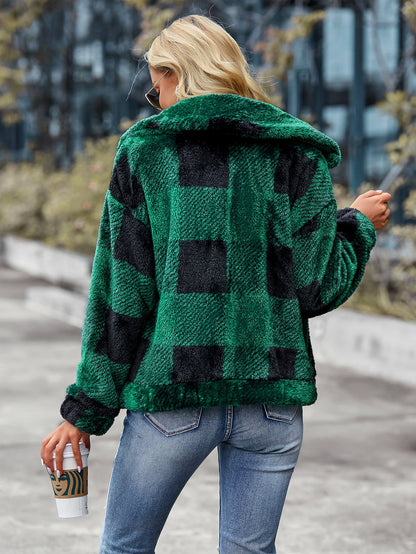 Velvet Women Jacket Winter Plaid Temperament Thick Top