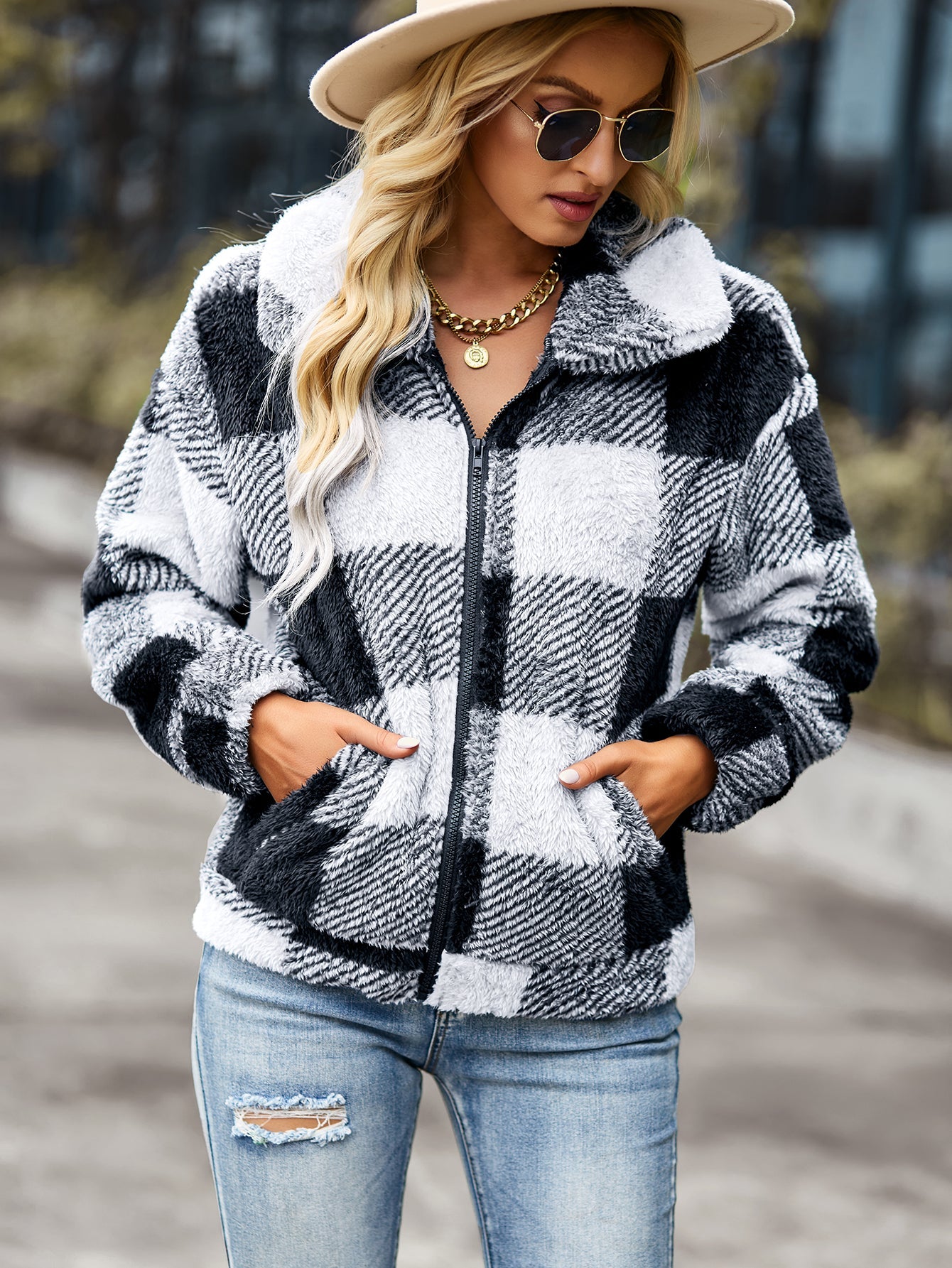 Velvet Women Jacket Winter Plaid Temperament Thick Top