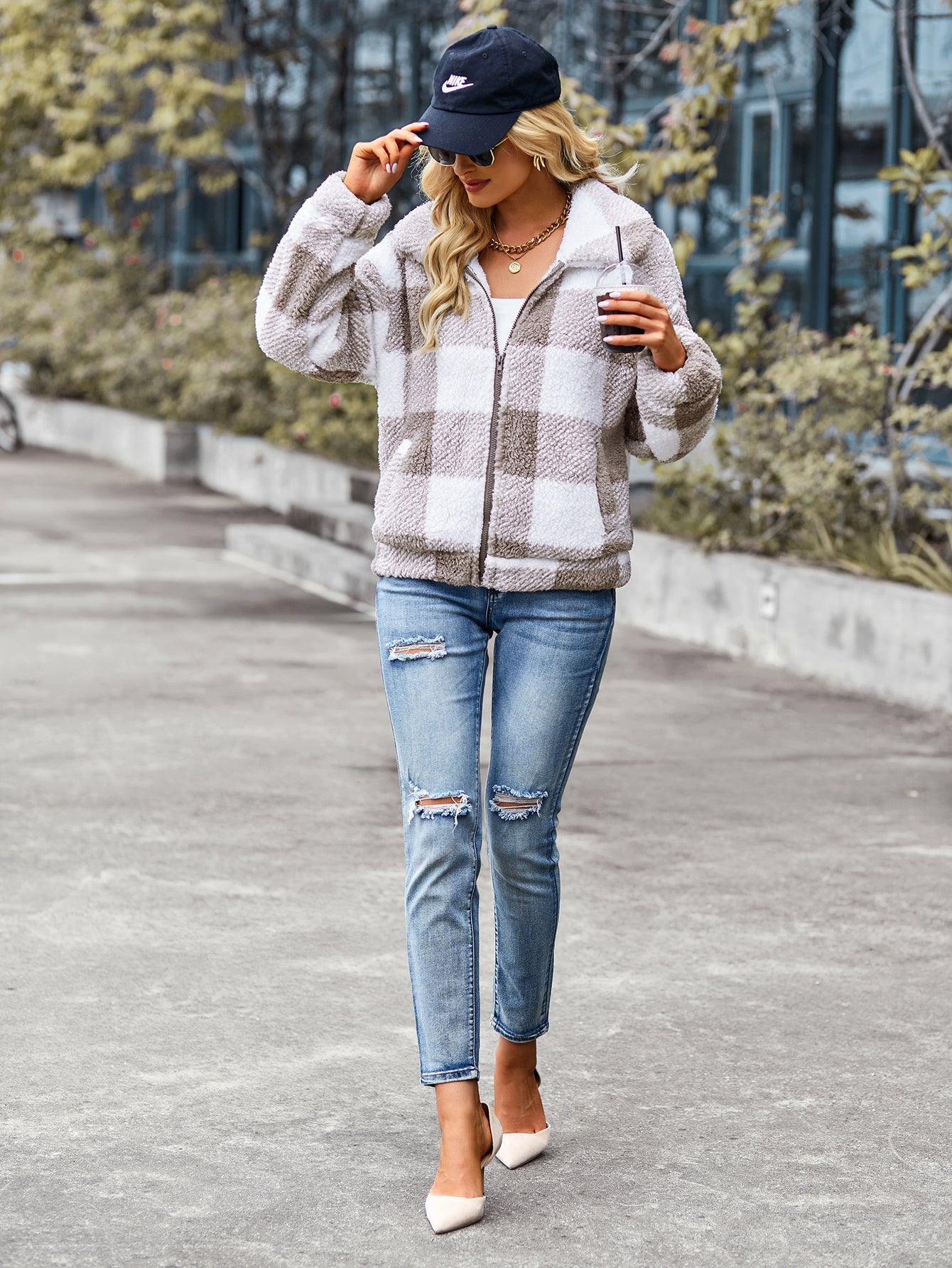 Velvet Women Jacket Winter Plaid Temperament Thick Top