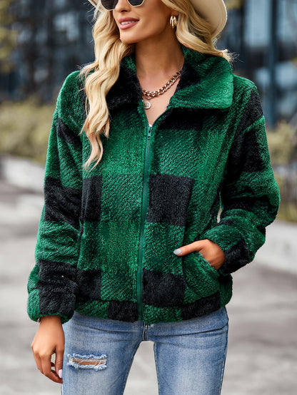 Velvet Women Jacket Winter Plaid Temperament Thick Top