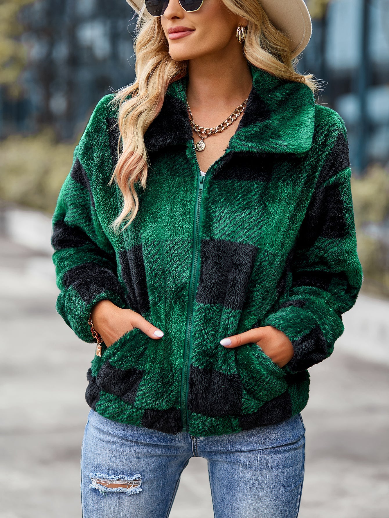 Velvet Women Jacket Winter Plaid Temperament Thick Top