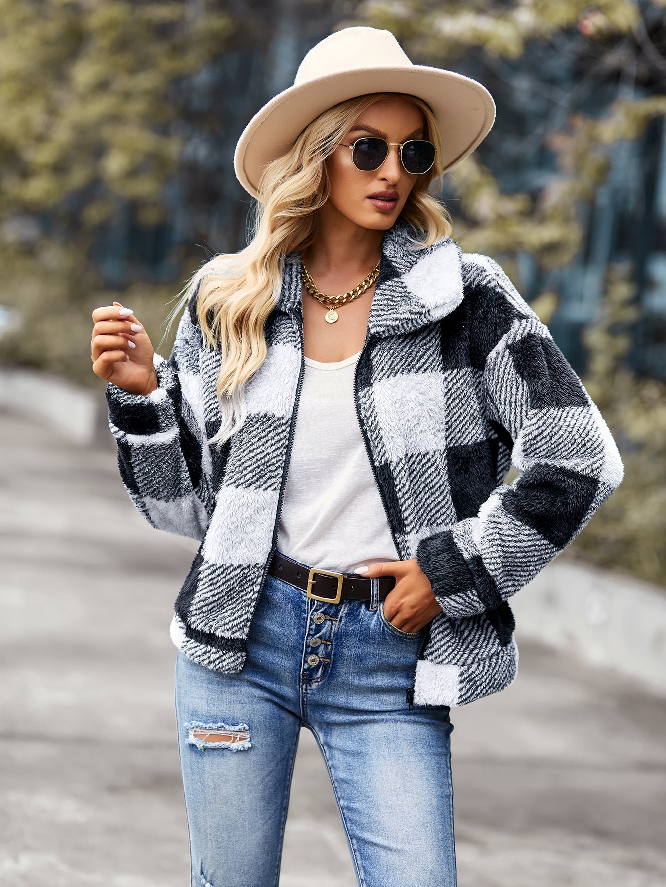 Velvet Women Jacket Winter Plaid Temperament Thick Top