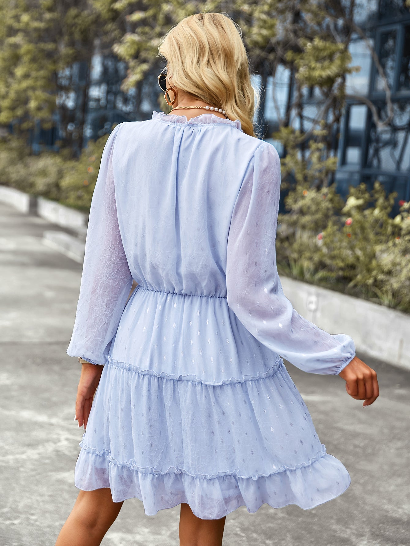 V-neck Sexy Waist Dress Autumn Winter Long-sleeved A-line Skirt Women