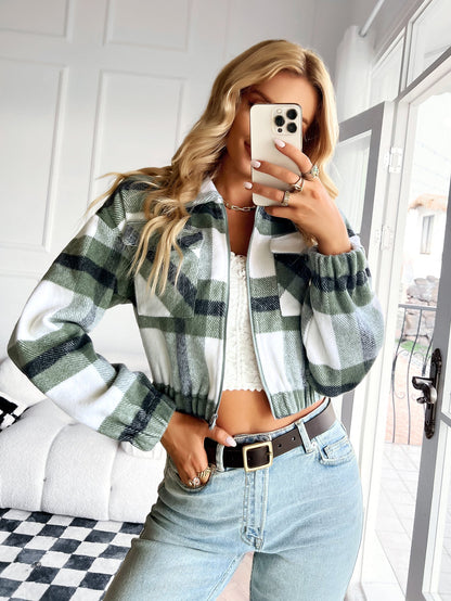 YESFASHION Plaid Jacket Top All-match Women's Leisure Coats