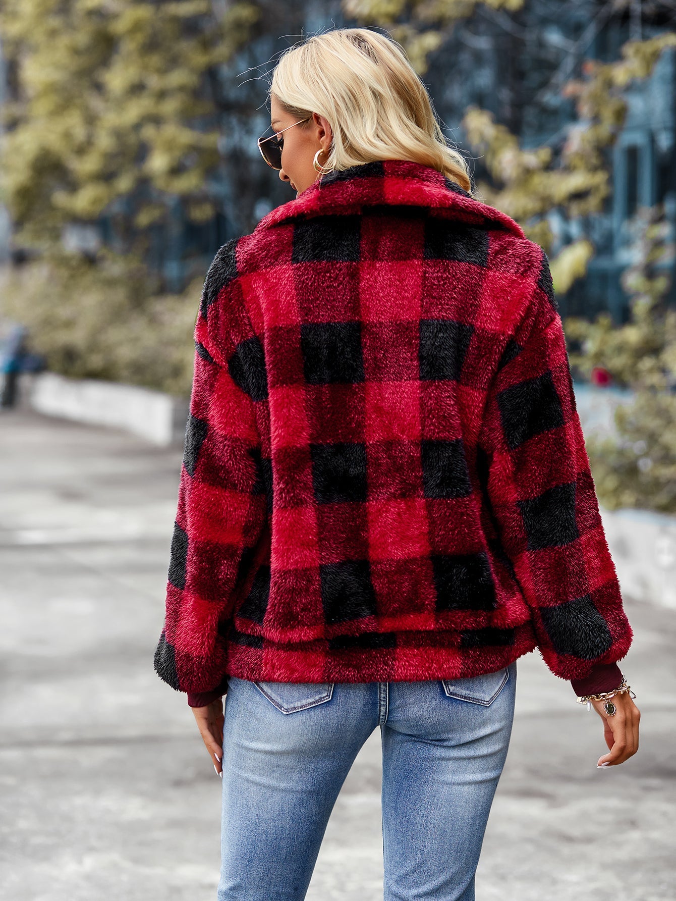 YESFASHION Research And Development Design Coats Plaid Fleece Jacket