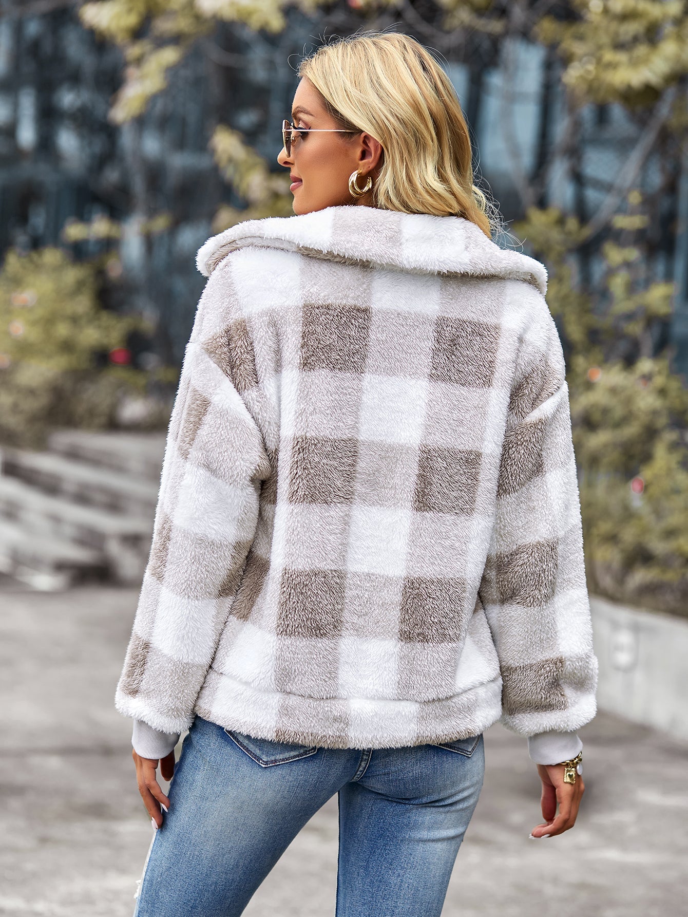 YESFASHION Research And Development Design Coats Plaid Fleece Jacket