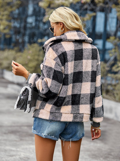 YESFASHION Research And Development Design Coats Plaid Fleece Jacket