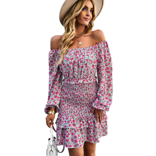 YESFASHION Casual Dress One-shoulder Printed Skirt