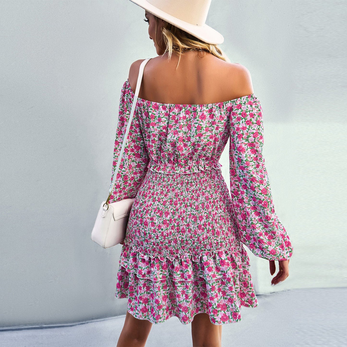 YESFASHION Casual Dress One-shoulder Printed Skirt