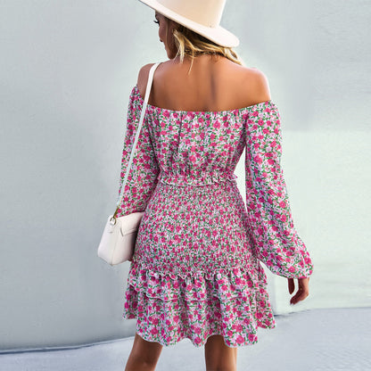 YESFASHION Casual Dress One-shoulder Printed Skirt