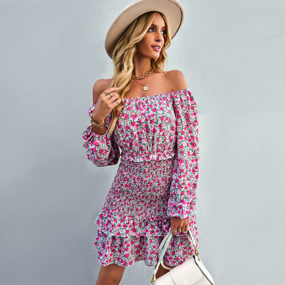 YESFASHION Casual Dress One-shoulder Printed Skirt