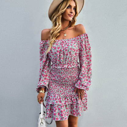 YESFASHION Casual Dress One-shoulder Printed Skirt