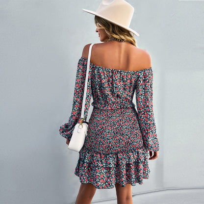 YESFASHION Casual Dress One-shoulder Printed Skirt