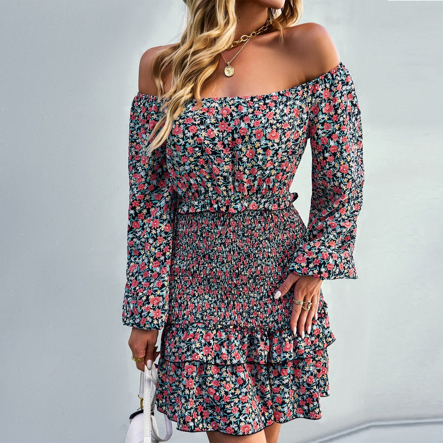 YESFASHION Casual Dress One-shoulder Printed Skirt